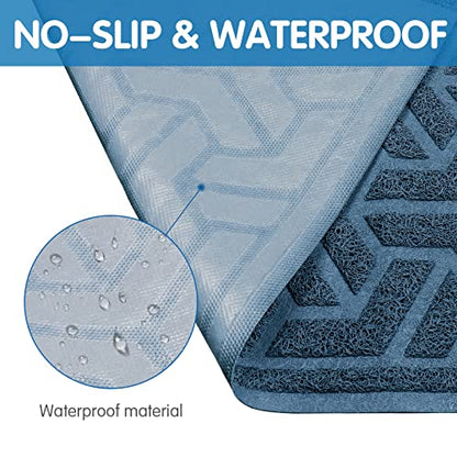 UPSKY Cat Litter Mat, Litter Trapping Mat Soft on Kitty Paws, Large Litter Box Mat 35" x 24" Scatter Control for Indoor Cats Waterproof and Extra Large Pretty Litters Carpet - color: D-Blue