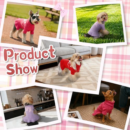 Bowknot Dog Sweater Dress for Small Dogs Girl, Stretchy Pet Sweaters Pullover Coats, Fall Winter Warm Dog Turtleneck Sweater (Red, M) - color: Red, size: Medium (9-15lbs)