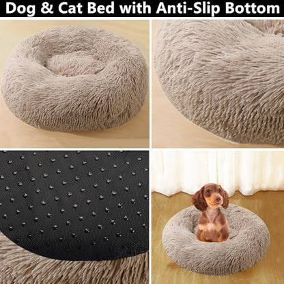 Calming Small Dog Bed Cat Bed, 36 Inch Donut Fluffy Anti-Anxiety Round Bed Washable Cute Bed, Cuddler Warming Cozy Soft Bed, Plush Cushion Bed for Small Medium Dogs and Cats (Blue White) - color: Blue White, size: 36.0"L x 36.0"W x 8.0"Th /Round 90cm