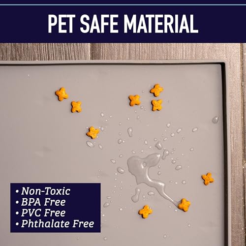 Leash Boss Waterproof Silicone Pet Feeding Mat - Raised-Edge Spill Containment Dog Placemat - Non-Slip Dishwasher-Safe Pet Food Mat for Bowls - 20 x 13 in, Gray - color: Grey, size: ML - 20" x 13"