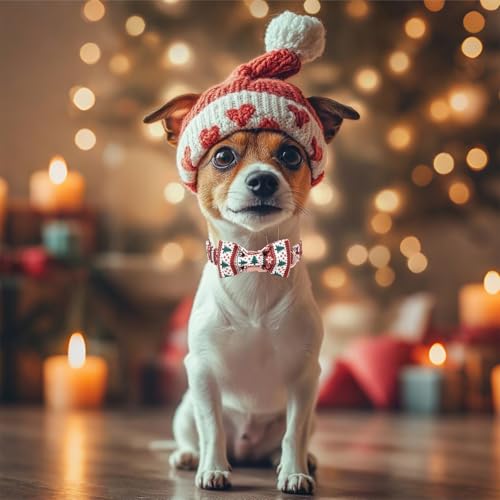 Christmas Dog Collar with Bow Tie - Fair Isle Style Christmas Puppy Collar, Adjustable Metal Buckle Winter Bowtie Dog Collars for Small Medium Large Dogs XS - color: B-Fair Isle Style, size: XS