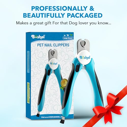 Boshel Large Dog Nail Clippers with Safety Guard to Avoid Over-Cutting Nails and Free Nail File, Razor Sharp Blades, Professional at Home Grooming - size: Large/Medium