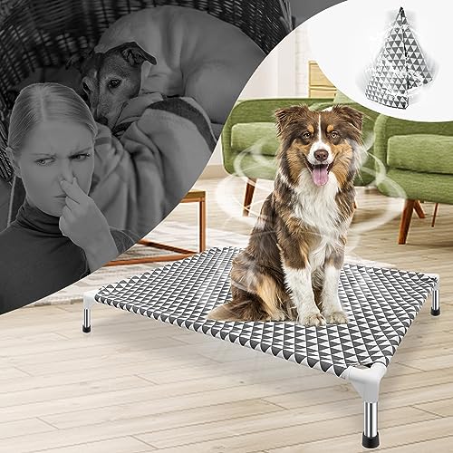Elevated Outdoor Dog Bed, Large Size, Cotton Material, Non-Slip Feet, Fits up to 100lbs - size: 4 sided Large