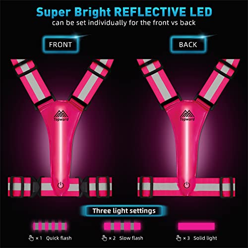 LED Reflective Vest Safety Gear, Light Up Vest for Night Walking Cycling, High Visibility Running Vest with Reflective Strips - color: Pink-02