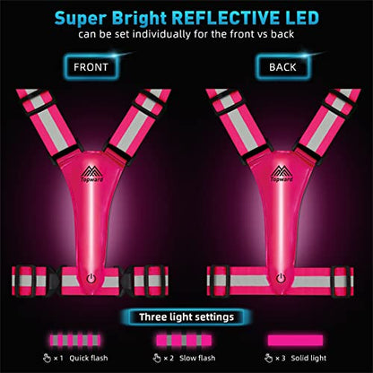 LED Reflective Vest Safety Gear, Light Up Vest for Night Walking Cycling, High Visibility Running Vest with Reflective Strips - color: Pink-02