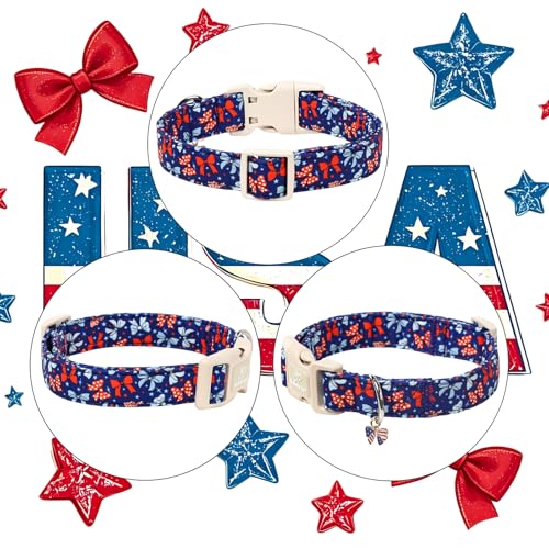 4th of July Dog Collar Navy Patriotic Bow Dog Collars for Puppy Small Dogs - Lightweight Adjustable Independence Day Girl Puppy Collars Cute USA Flag Bow Female Dogs Collar XS - color: Patriotic Bow, size: XS