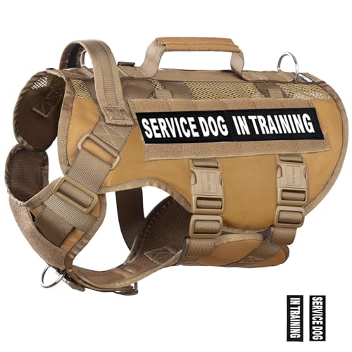 Service Dog Vest for Large Dogs, Brown Tactical Harness with Military MOLLE, Breathable Mesh & 39g Metal Buckle - Size L for Training & Hiking - color: Army Brown, size: L