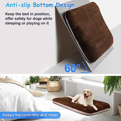 Super Soft Large Dog Bed Pad Mat Orthopedic Pet Beds 30 Inch Washable Anti Slip Dog Sleeping Mattress with Removable Cover, Dark Brown M - color: Dark Brown, size: 32.0"L x 24.0"W x 3.0"Th