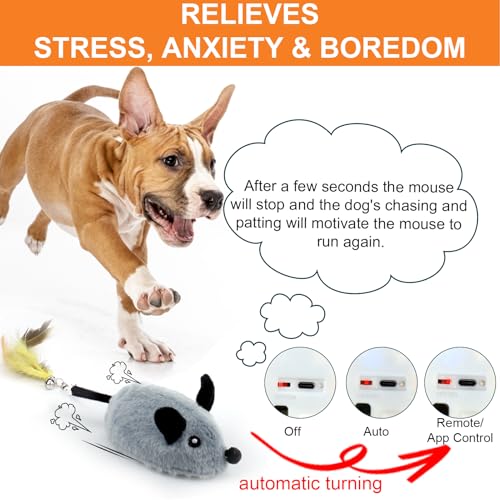BABORUI Interactive Dog Toys Mouse, Automatic&APP Control Escaping Mice Squeaky Dog Toy with Lights & Auto-Turn, Rechargeable Moving Dog Toys for Small/Medium/Large Dogs & Cats(Grey) - color: APP Control