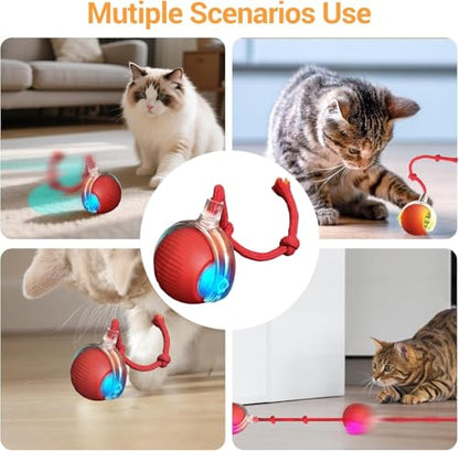 Interactive Cat Toys for Indoor Cats, USB Rechargeable Self-Moving Ball with Tail, Automatic Rolling Ball with 3 Modes, Touch Activated,