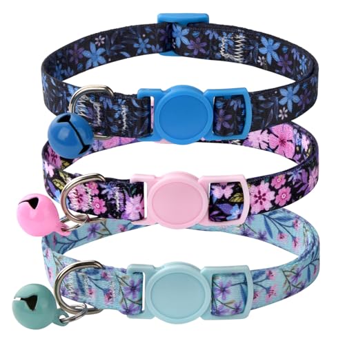 Cat Collar Breakaway with Bells, 3 Pack Girl Boy Pet Cat Collar with Bohemia Floral Tribal Geometric Patterns, Adjustable 7.5-12 Inch, with Safety Buckle for Kitten Cat(Set A) - color: Set A