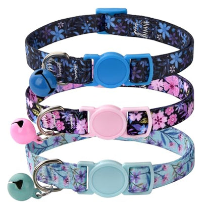 Cat Collar Breakaway with Bells, 3 Pack Girl Boy Pet Cat Collar with Bohemia Floral Tribal Geometric Patterns, Adjustable 7.5-12 Inch, with Safety Buckle for Kitten Cat(Set A) - color: Set A