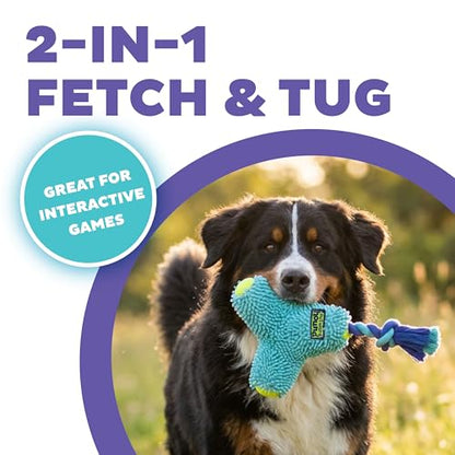 Outward Hound FlyFetch Rope Tug Dog Toy, Plush Body with Squeakers, Multiple Textures, Floats in Water, All Breeds, 11"