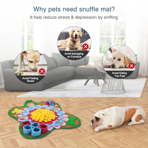 Snuffle Mat for Dogs, 20''*20'' Interactive Foraging Puzzle Blanket, Dog Feeding Mat with Non-Slip Bottom, Foldable Pet Snuffle Mat for Sniffing, Slow Feeding and Stress Release