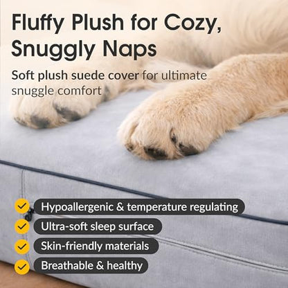KOPEKS Orthopedic Memory Foam Dog Bed 7" Inch Thick Extra Large Dog Bed With Pillow Grey 50"x34"x10" Includes Waterproof Liner & Durable Removable Cover With Smart Design - color: Grey
