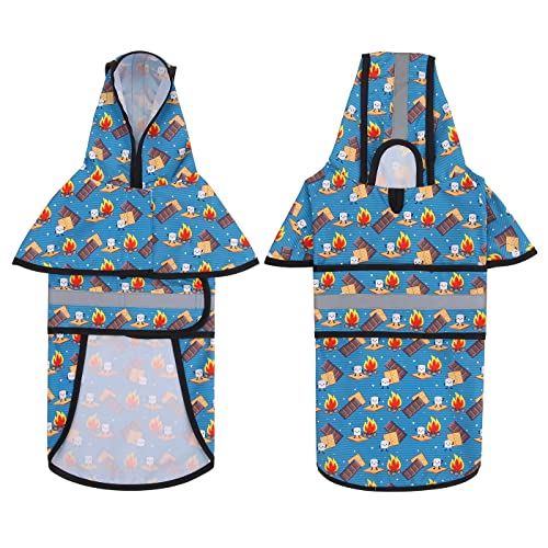HDE Dog Raincoat Jacket Reflective Adjustable Hooded Pet Poncho Rain Coat with Leash Hole for Small to X-Large Dogs Happy Camper - S - color: Happy Camper, size: Small