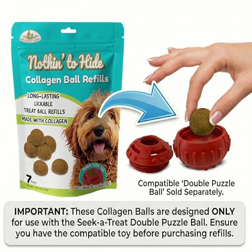 Fieldcrest Farms Nothin’ to Hide Collagen Ball Refills – 7 Pack Lickable Dog Treats for Seek-A-Treat Double Puzzle Ball, Low-Calorie, Freeze for Extended Play