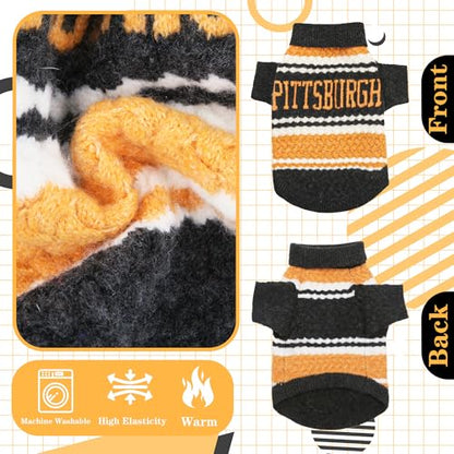 Pittsburgh Small Dog Sweater Football Theme Turtleneck Knit Dog Sweaters for Small Pets Warm Winter Cat Dog Clothes - color: black&yellow, size: Small