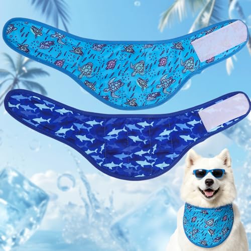 EXPAWLORER Dog Cooling Bandana - 2 Pack Instant Cool Chill Out Dog Scarf, Adjustable Summer Outdoor Ice Neck Cooler Vest, SAP Ice Crystal Powder Physical Cooling Pet Handkerchiefs, Marine Large - color: Marine, size: Large