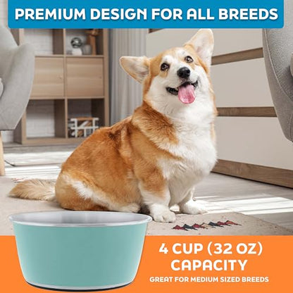 Master Pet Supply Stainless Steel Dog Bowls Set of 2 (32 Oz Each) with Non-Slip Rubber Base - Aqua Sky - Basic Dog Food Bowl Water & Food Bowls for Small Medium Large Dogs & Cats, Metal Dish - color: Aqua Sky, size: 4 Cups (32 oz) 2 Pack