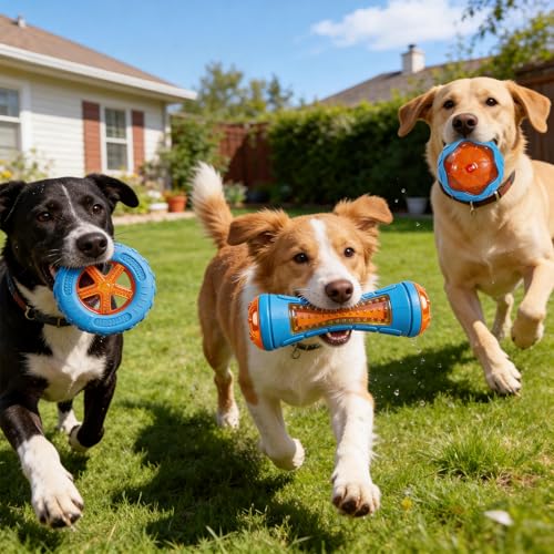 3 Pcs Dog Pool Floating Toys,TPR Bite Resistant Squeaky Dog Water Toy for Medium Large Dog,Interactive Dog Toys for Throwing Fetching,for Summer Outdoor Lake Beach Training Playing with storage bag