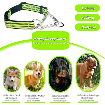 Martingale Dog Collars, Reflective Nylon Collar with Stainless Steel Chain, Adjustable Walking Training Dog Collars with Quick Release Buckle, Suitable for Small Medium Large Dogs(Green,XL) - color: Green, size: Extra Large-(dog's neck 20~25.5inches)