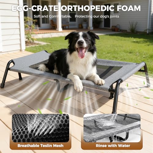 Cooling Elevated Dog Bed for Large Dogs, Portable Indoor & Outdoor Raised Dog Bed with Breathable Mesh,Pet Hammock Cots with Removable Dog Beds - size: 38.8"L x 29.9"W x 10.2"Th