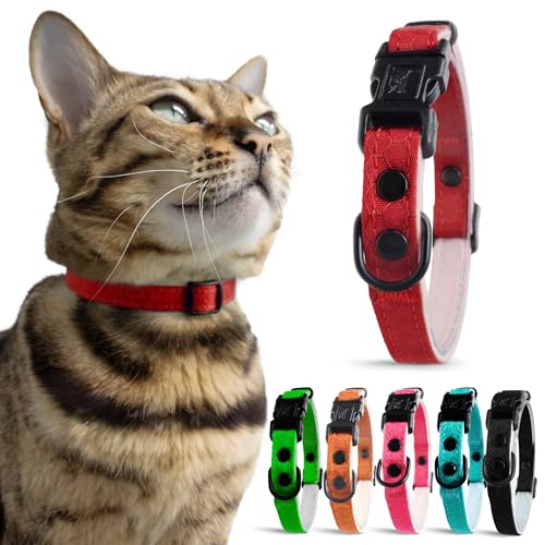 OutdoorBengal Red Cat Collar Breakaway with Soft Padding for Medium to Large Cats - Durable Heavy Duty Tactical Fabric, Comfortable, Quick Release Breakaway Cat Collars, No Bell Collar (Red, Adult) - color: Cherry Red, size: Adult
