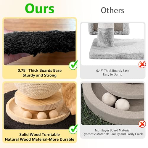 Mushroom Cat Scratching Post Cat Tree, 21.5‘’ H Cute Cat Scratcher Tower with Durable Solid Wood Turntable Toy, Solid Black Mushroom Scratch Post Cat Sisal Scratcher with Catnip for Indoor Cats - color: Black Mushroom