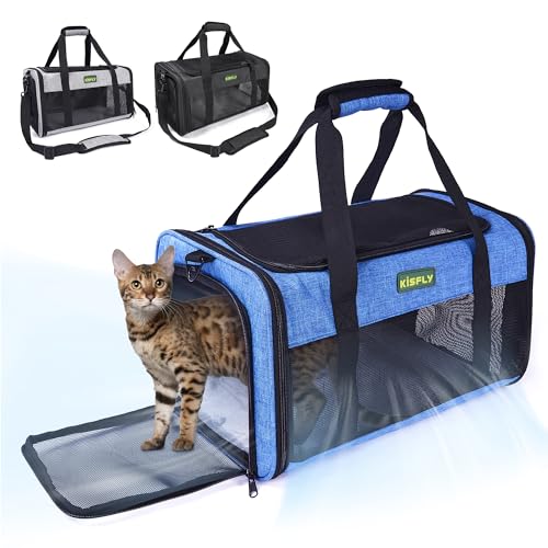 TSA Approved Pet Carrier in Cabin, 17"x11"x9.5" Soft Cat Carriers for Small Cats up to 12 lb, Top-Open Portable Dog Carrier with Litter Box and Anti-Scratch Mesh for Puppy up to 10 lb, Blue - color: Blue, size: 17x11x9.5 In