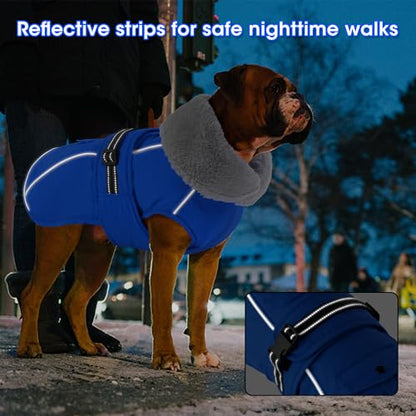 Dog Coat with Pocket, Waterproof Dog Jacket with Adjustable Buckle, Reflective Puppy Winter Coat Warm Turtleneck Fleece SnowJacket for Small Medium Large Dogs - Blue S - color: Blue, size: Small(Chest:13.7"-18.8", Back:10.6")