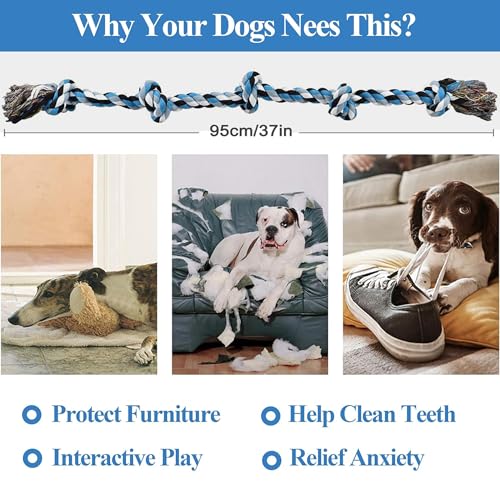 Dog Rope Toys for Large Dogs Aggressive Chewers,Indestructible Cotton Rope for Large Breed Dog, Tug of War Dog Toy, Durable 3ft Dog Toys with 5 Knots - color: colorful-1PCS