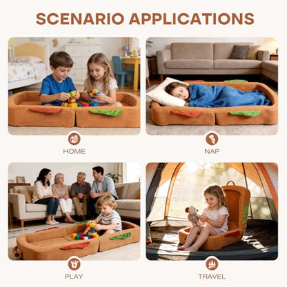Toddler Travel Bed Sandwich Style - Portable Toddlers Floor Beds, Foldable Soft Foam Travel Crib for Baby and Kid, Washable Cover Toddler Cot with Safety Rail for Travel, Medium Size - size: Medium – for Toddlers Ages 1–4