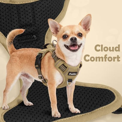 Funfox Dog Harness No Pull, Adjustable Pet Vest Harness, Super Soft Material with Vertical Handle Easy Control, Reflective Night Walking, 2 Leash Clips for Small Sized Dogs, Brown, S - color: Brown, size: Small