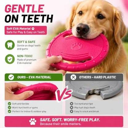 Dog Flying Disc, Durable Soft EVA Flying Ring for Aggressive Chewers, Interactive Fetch & Training Toy, Floats in Water, Safe on Teeth & Gums, Beach Pool Play (Red) - color: Red