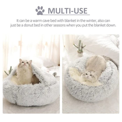 Cat Bed Round Fluffy Hooded Cat Bed Cave, Anti-Anxiety Cave Bed with Hooded Blanket, Cozy Cuddler Luxury Puppy Pet Bed, Anti-Slip Bottom and Machine Washable (Grey, Large) - color: Grey, size: Large