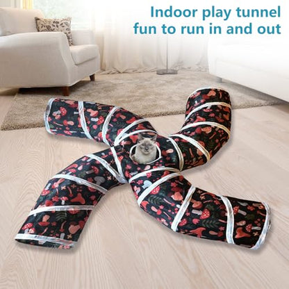 EGETOTA Cat Tunnel for Indoor Cats Large, with Play Ball S-Shape 5 Way Collapsible Interactive Peek Hole Pet Tube Toys, Puppy, Kitty, Kitten, Rabbit (S4 - Mushroom) - color: S4 - Mushroom