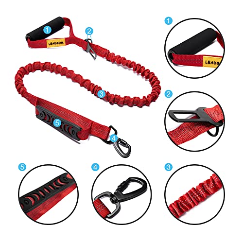 6FT Highly Reflective Heavy Duty Elastic Bungee Medium and Large Dog Leash Shock Absorbing with Comfortable Padded Handle and Traffic Handle Suitable for Training Red - color: Red