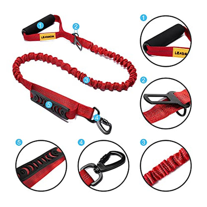 6FT Highly Reflective Heavy Duty Elastic Bungee Medium and Large Dog Leash Shock Absorbing with Comfortable Padded Handle and Traffic Handle Suitable for Training Red - color: Red