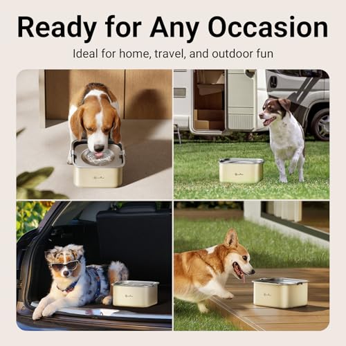 DownyPaws No Spill Water Bowl for Dogs,101oz/3L Slobber Stopper Stainless Steel, Slow Drinking Dog Water Bowl, No Mess Dog Water Dispenser Spill Proof, Dishwasher Safe, Beige - color: Beige