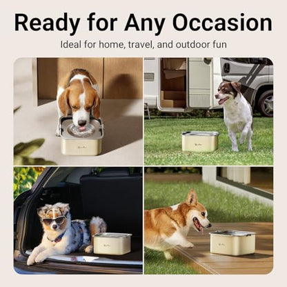 DownyPaws No Spill Water Bowl for Dogs,101oz/3L Slobber Stopper Stainless Steel, Slow Drinking Dog Water Bowl, No Mess Dog Water Dispenser Spill Proof, Dishwasher Safe, Beige - color: Beige
