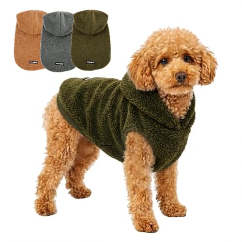 Tuff Pupper Fleece Dog Hoodie Sweater | Teddy Sherpa Outer & Soft Polar Fleece Lining | Adjustable Fit Winter Coat with Hood, Leash Hole, Ribbed Cuffs | For Small Medium Large XL XXL Dogs (Olive, XXS) - color: Olive, size: 5-10 lbs (XX-Small)