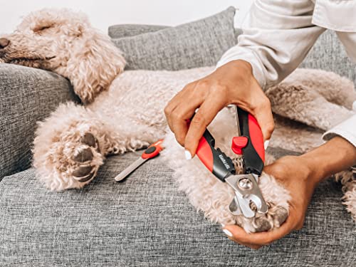 Tuff Pupper Dog Nail Clipper | Bonus Free Nail File | Razor Sharp Stainless Steel Blades | Protective Safety Guard Prevents Over-Cutting | Sturdy Non Slip Handles for Safe Grooming | Medium Large Dogs