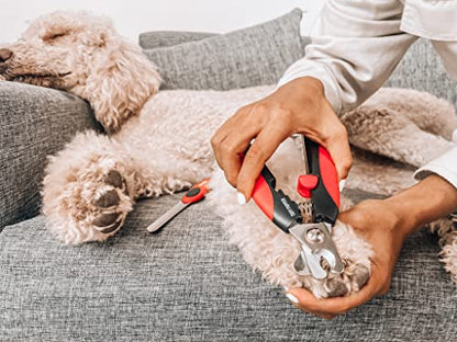 Tuff Pupper Dog Nail Clipper | Bonus Free Nail File | Razor Sharp Stainless Steel Blades | Protective Safety Guard Prevents Over-Cutting | Sturdy Non Slip Handles for Safe Grooming | Medium Large Dogs