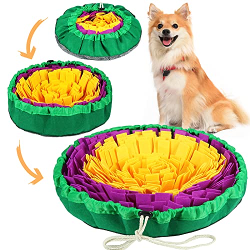 Vivifying Snuffle Mat for Dogs, Enrichment Dog Puzzle Toys for Slow Eating and Keep Busy, Adjustable Sniff Mat Encourages Natural Foraging Skills and Mental Stimulation(Yellow Purple) - color: Yellow&Purple&Green
