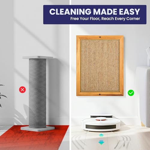 Large Sisal Cats Wall Scratcher, Floor or Wall Mounted Cat Scratching Mat, Durable cat Scratch Pads for Indoor Cats, Framed Sisal Scratch Pad Mat, Wall Cat Scratching Post for Furniture Protector - size: Extra Large