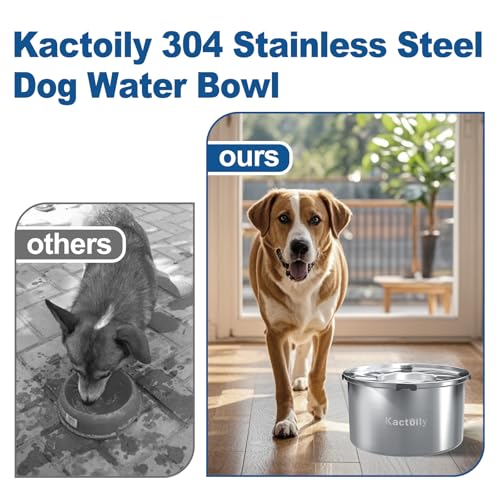 kactoily 1.47 Gal Stainless Steel Dog Water Bowl, 24 Cups Large No Spill Dog Bowl with Floating Disk, Splash Proof Slow Water Drinking for Messy Drinkers - color: Stainless Steel