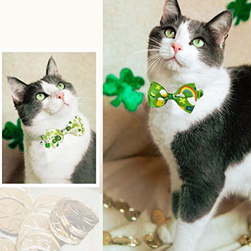 2 Pack St. Patrick's Cat Collar with Bow Tie and Bell, Kitty Kitten Breakaway Lucky Irish Shamrock Collar for Girls and Boys Male Female Cats (The Lucky One)