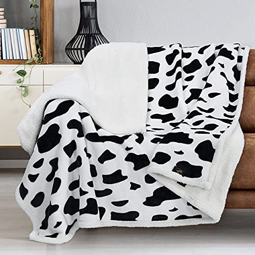 Catalonia Cow Print Sherpa Fleece Blanket, Super Soft Plush Throw Blanket for Couch, Cow Gift for Cow Lovers, 50x60 Inches - color: Dalmatian, size: 50"x60"