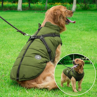 Dog Jackets for Winter Windproof Waterproof 2 in 1 Outfit Cold Weather Coat Dog Vest Harness Puppy Winter Warm Jacket Green 4XL - color: ArmyGreen, size: XXXX-Large